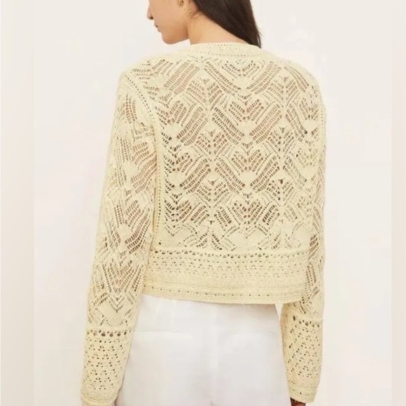 NWT. VINCE Lace Patchwork Pullover Organic Cotton Sweater in Pale Yellow size L - Picture 3 of 11